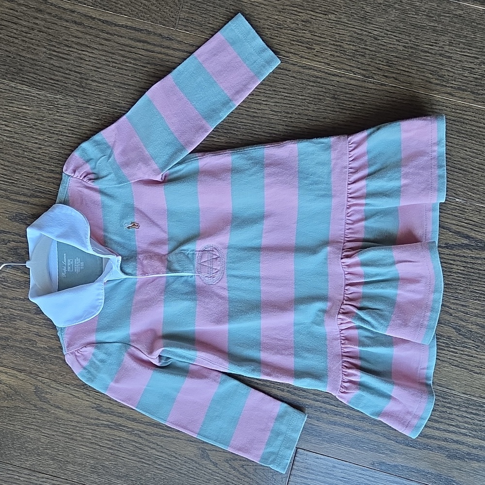 Ralph Lauren Pink and Green Striped Polo Dress
